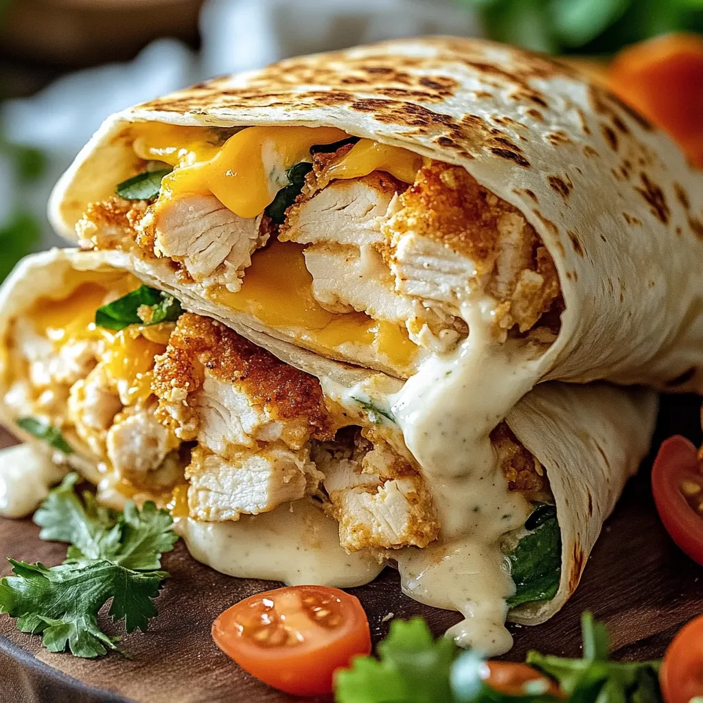 A chicken burrito with cheese and tomatoes.