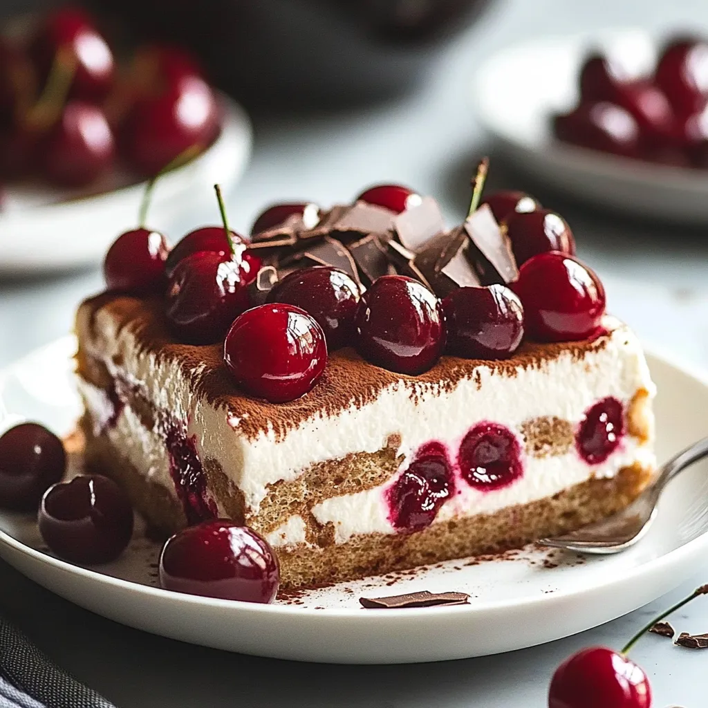 A slice of cake with cherries on top.