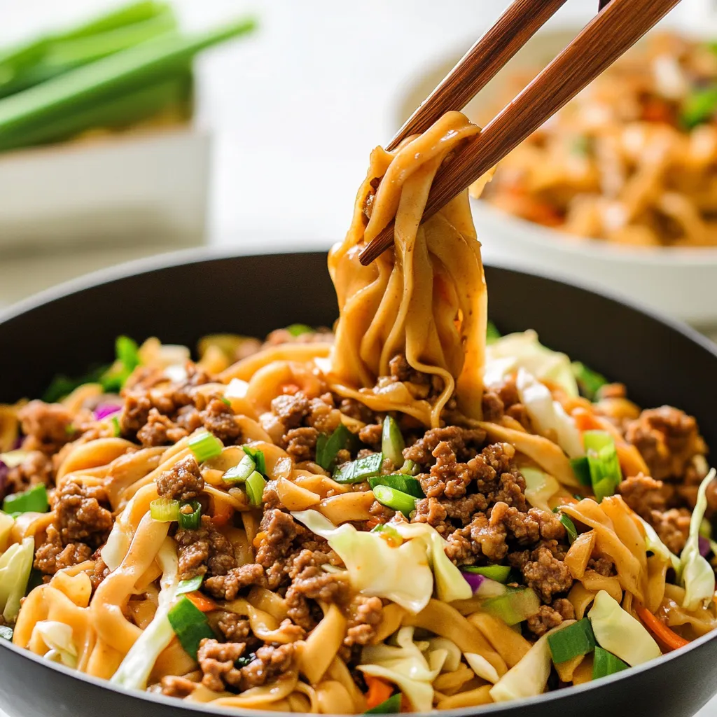 A bowl of noodles with meat and vegetables.