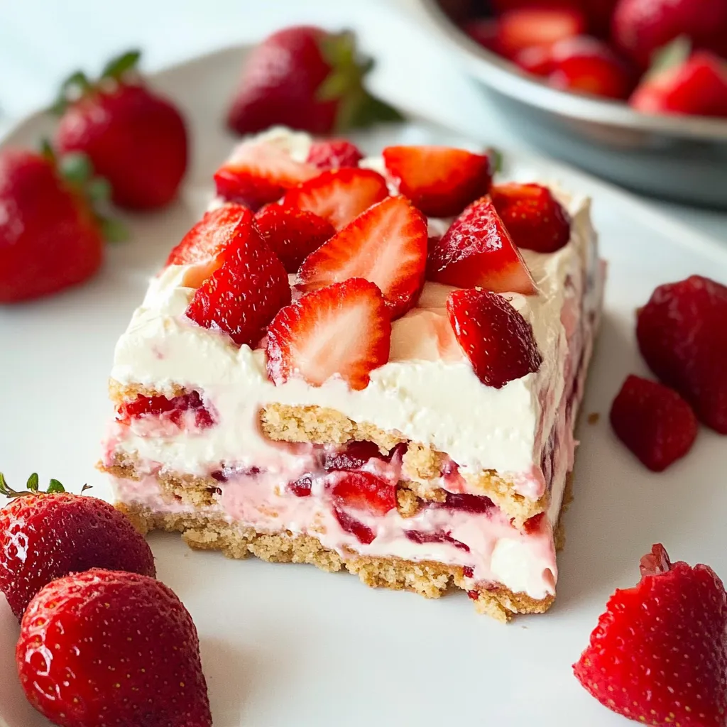 A slice of strawberry cheesecake with strawberries on top.