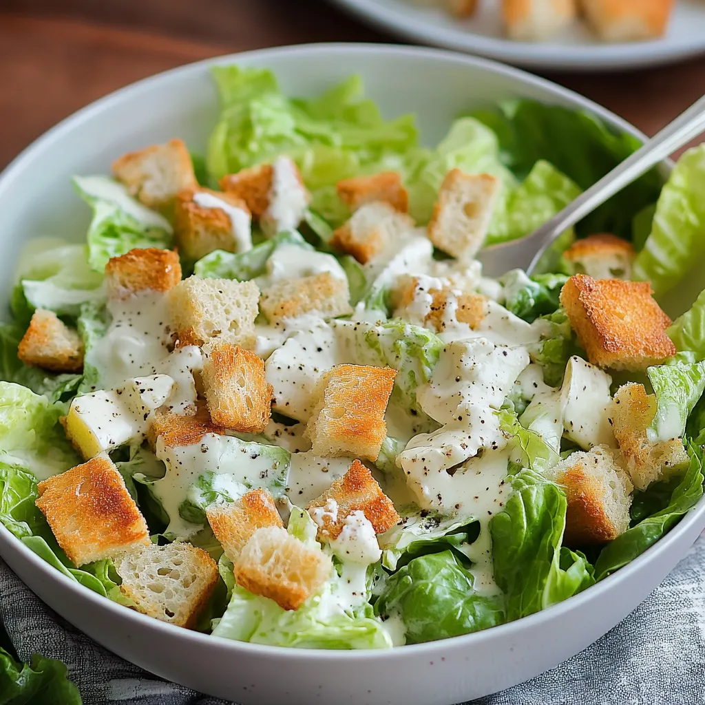 A bowl of salad with croutons and cheese.