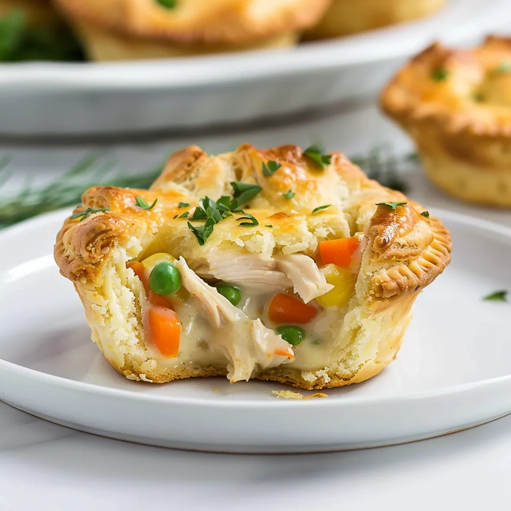 A small pastry with chicken and peas.