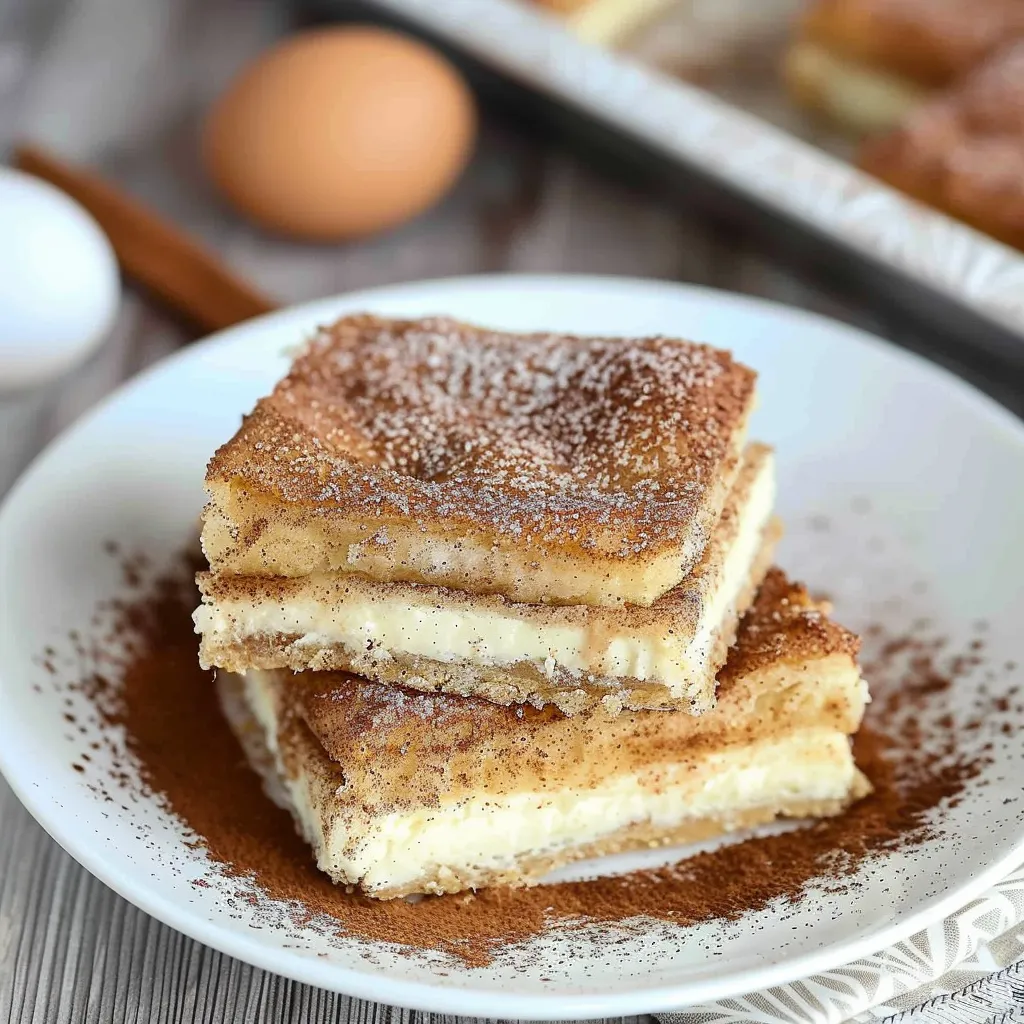 A stack of cake on a plate.