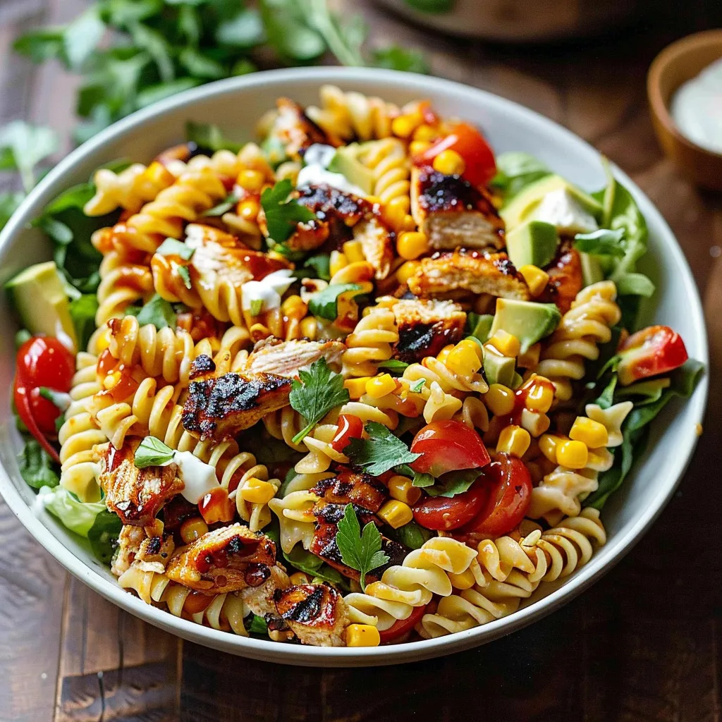 A bowl of pasta with chicken and tomatoes.