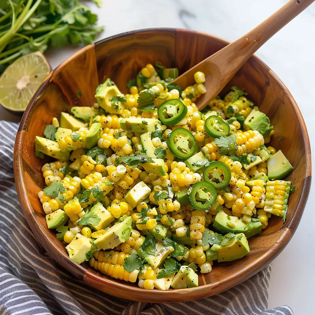 A bowl of corn with jalapenos and lime.