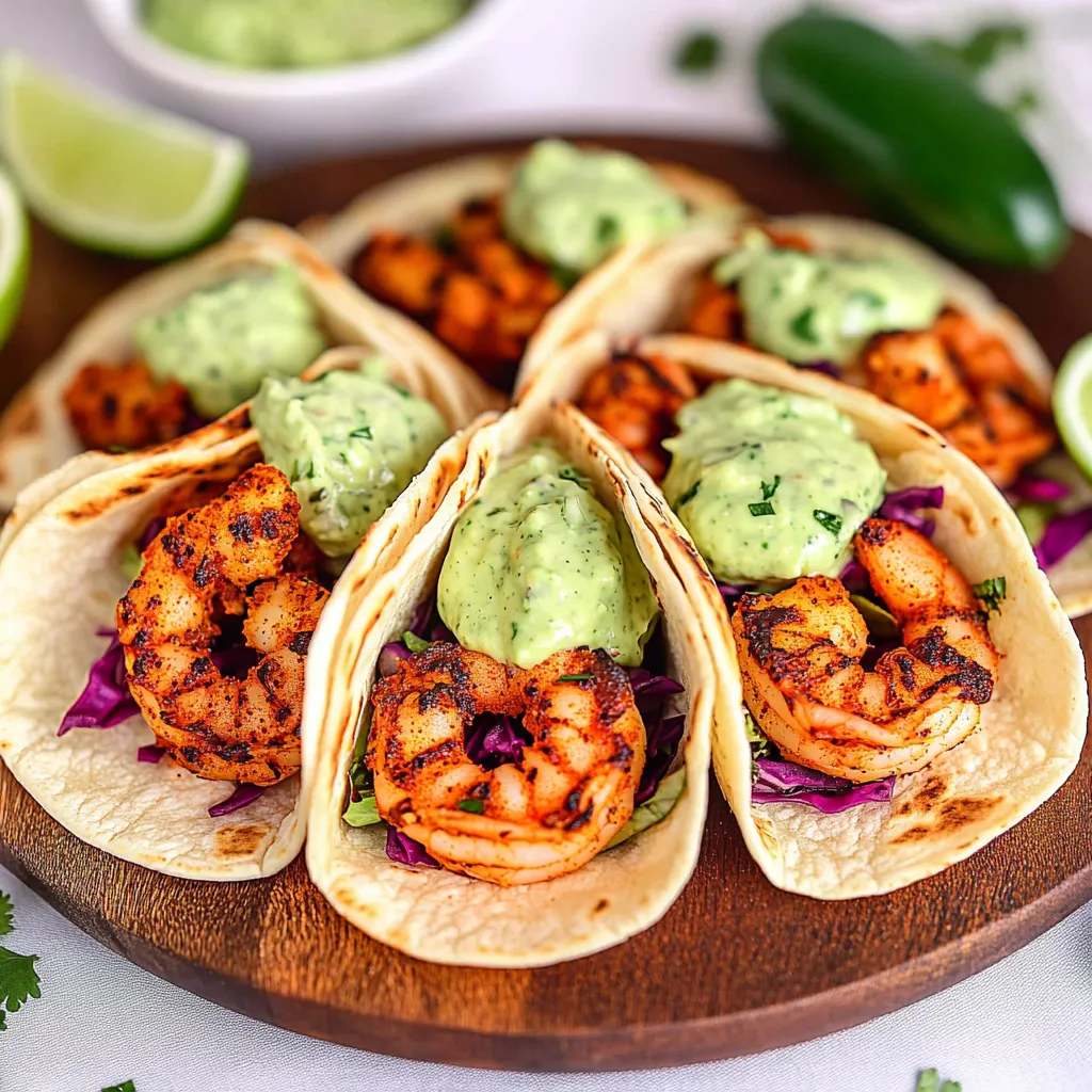 A plate of food with shrimp and guacamole.