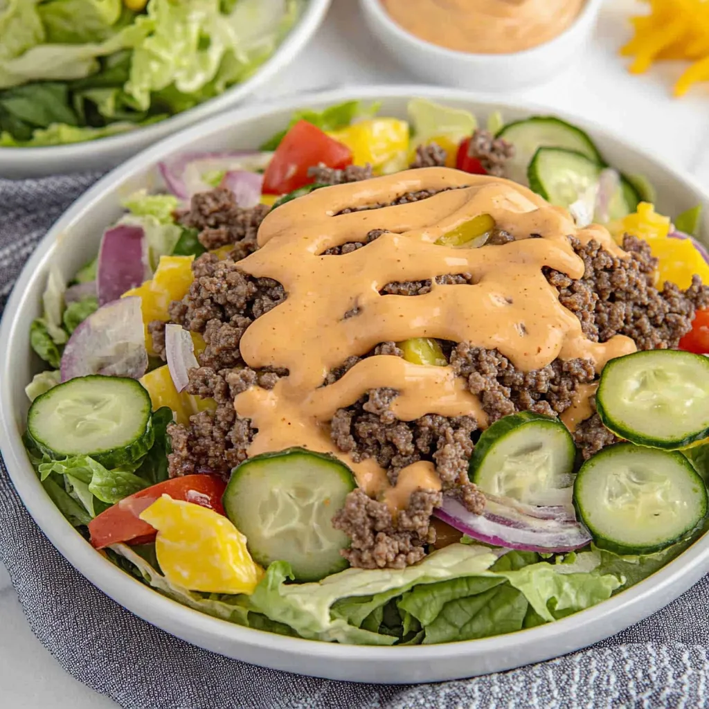 A white bowl filled with a salad and dressing.