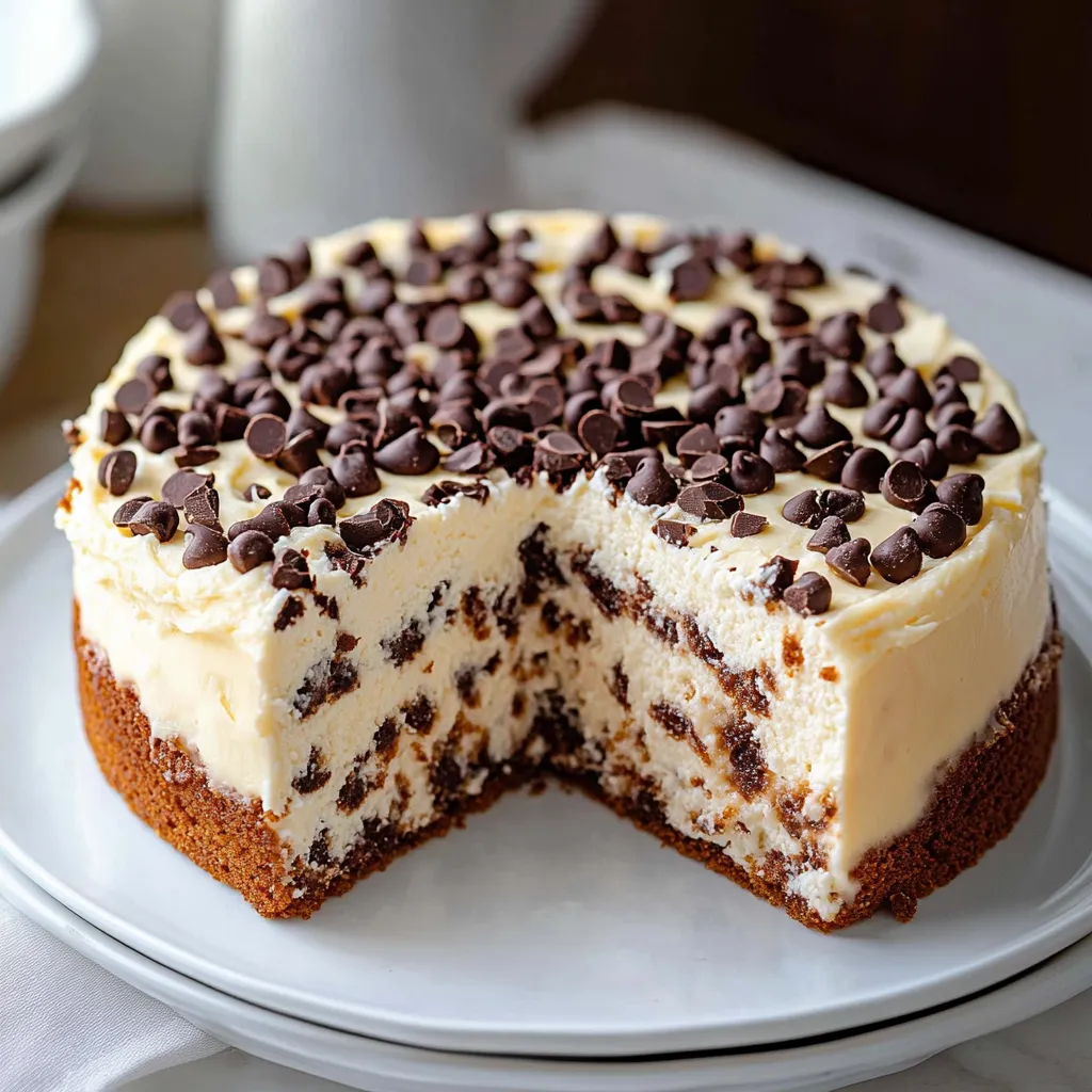 A slice of cake with chocolate chips.