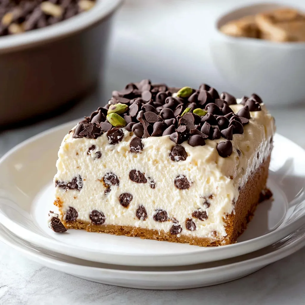 A slice of cake with chocolate chips and almonds.