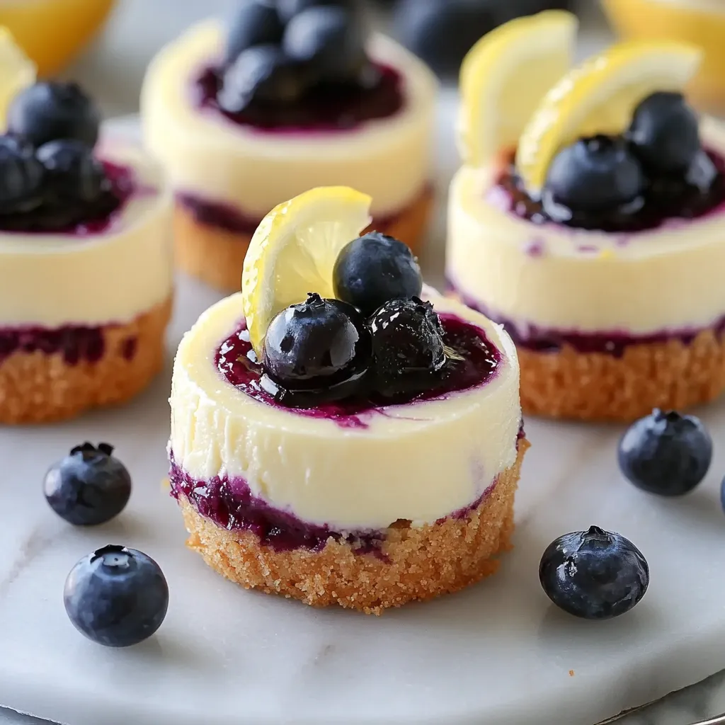 A plate of blueberry cheesecake with lemon wedges on top.