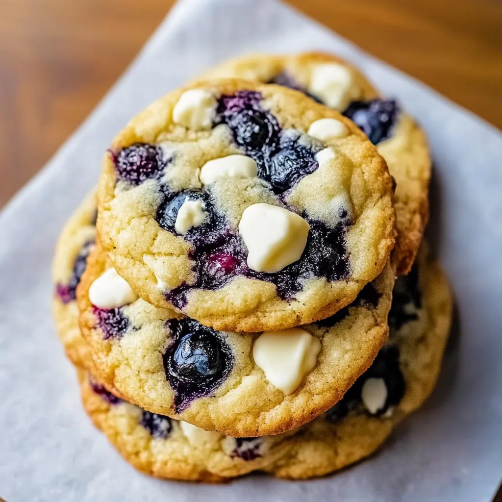 Three blueberry cookies on a plate.