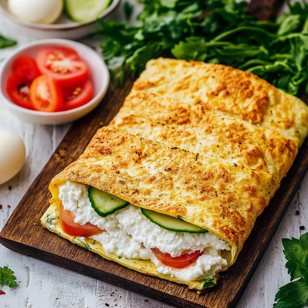 A sandwich with cucumbers and tomatoes on a wooden cutting board.