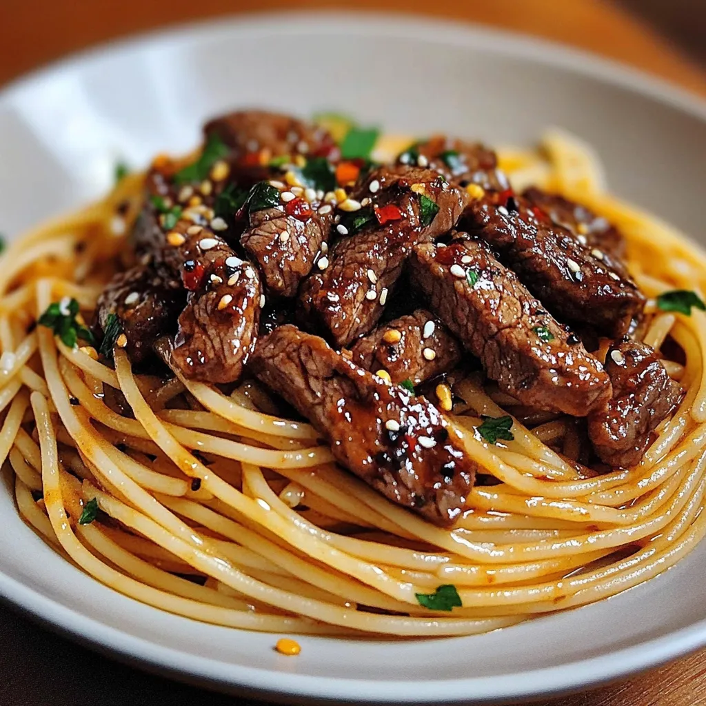 A bowl of spaghetti with meat and peppers.