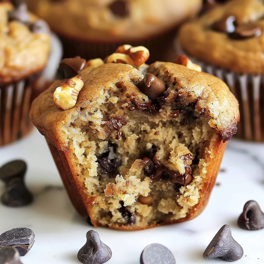 A muffin with chocolate chips and nuts.