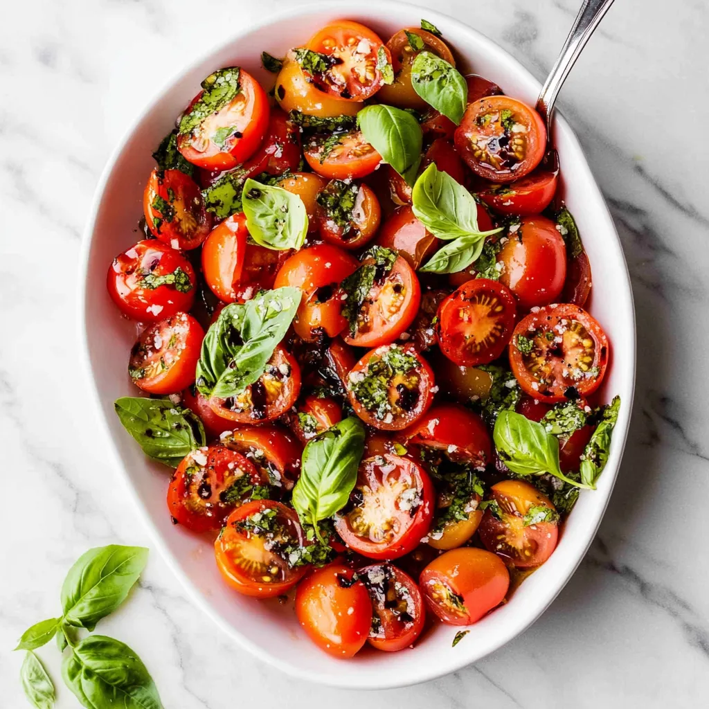 A bowl of tomatoes and basil.