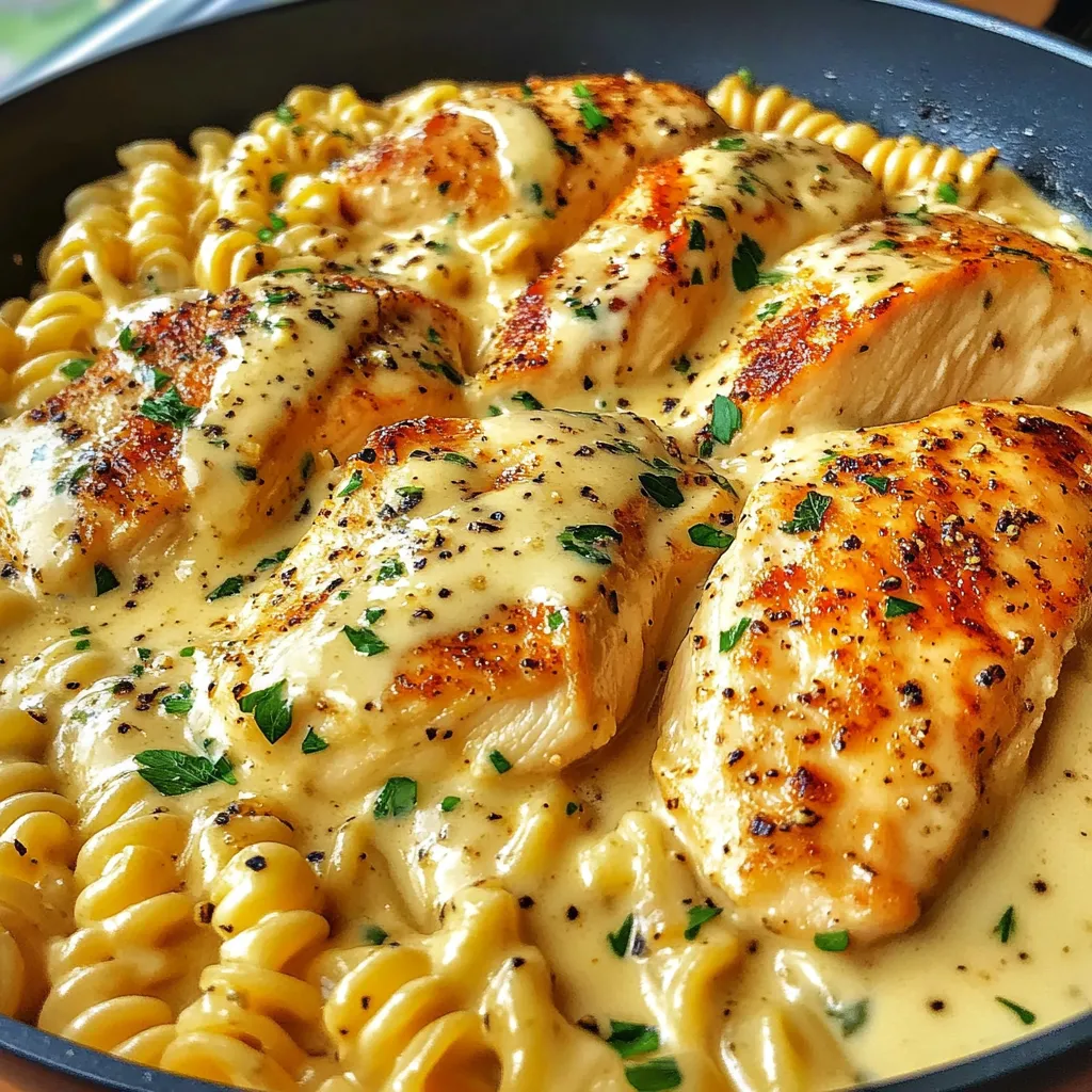 A plate of food with chicken and pasta.