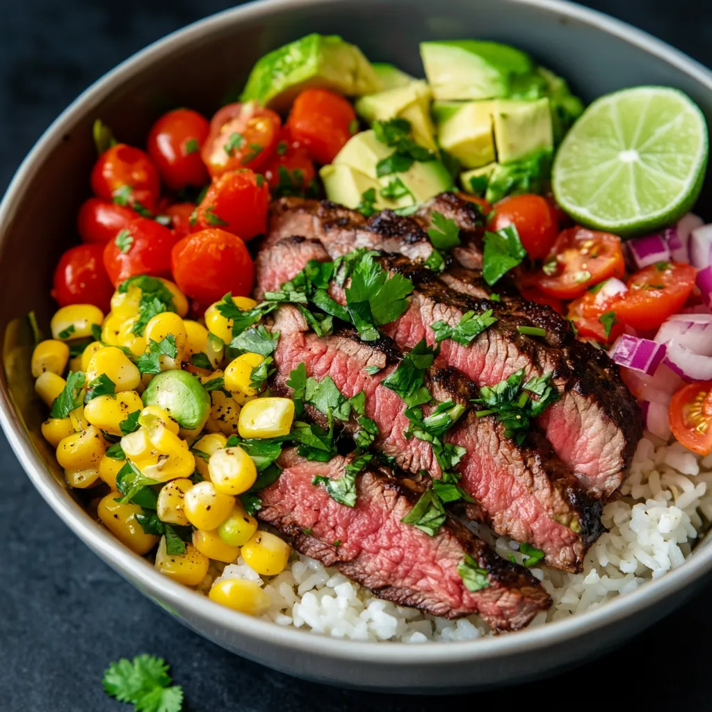 A bowl of food with meat, vegetables and rice.
