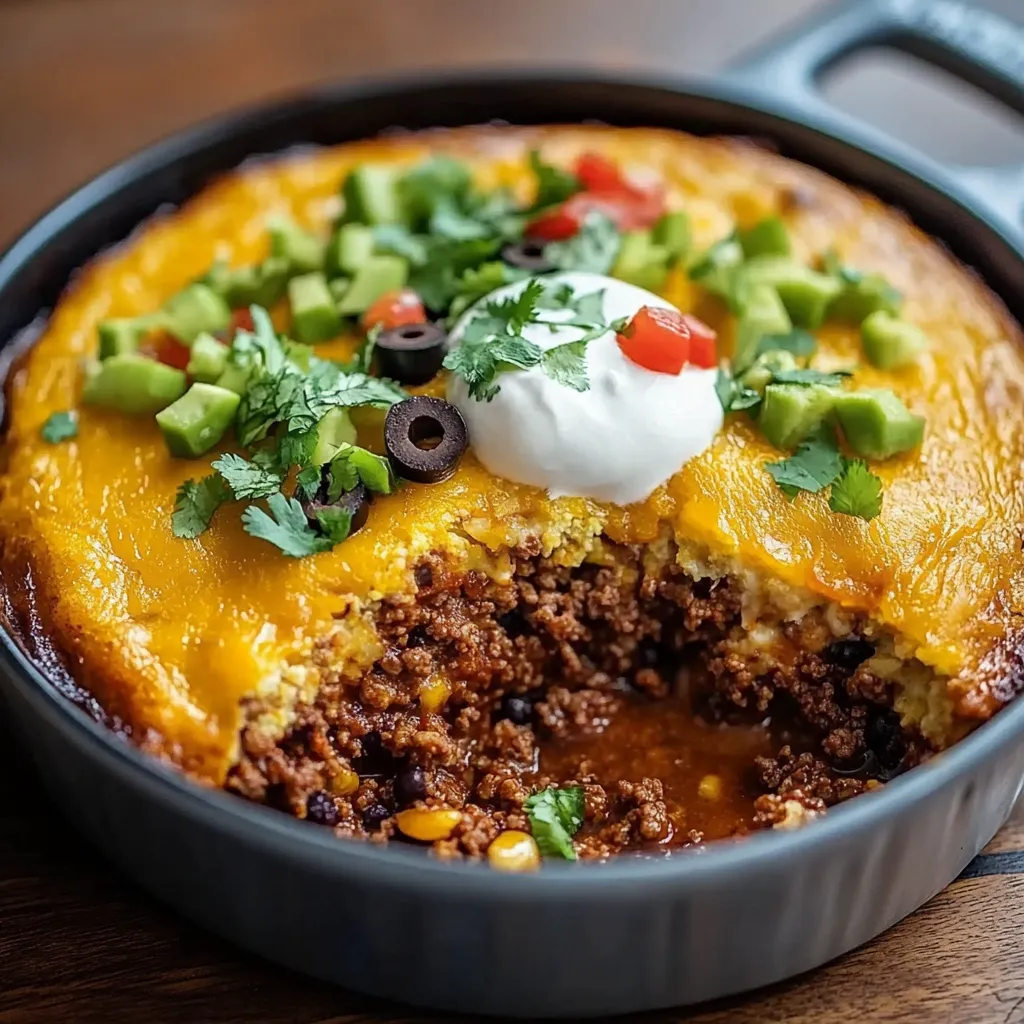 A casserole with a dollop of sour cream on top.