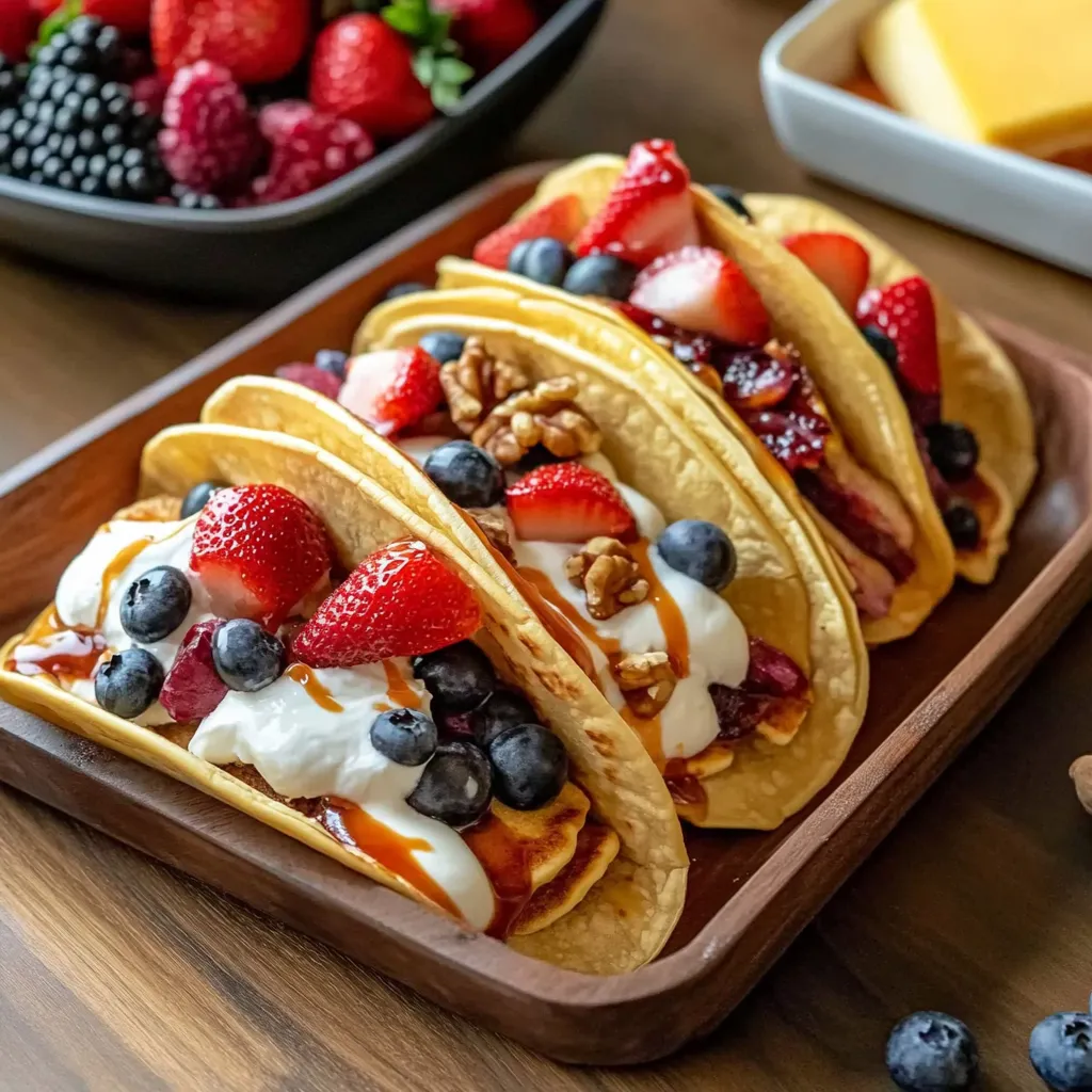 A plate of food with strawberries and blueberries.
