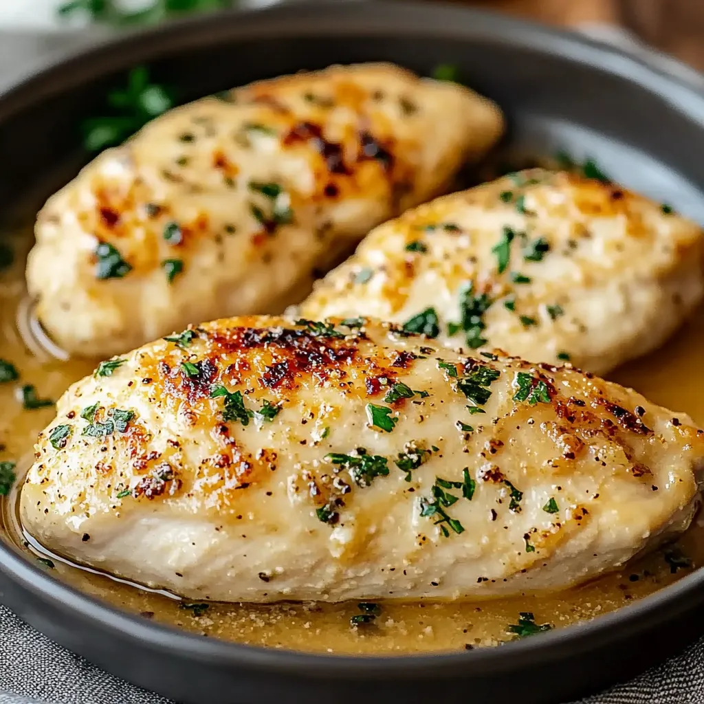 A pan of chicken with herbs on top.