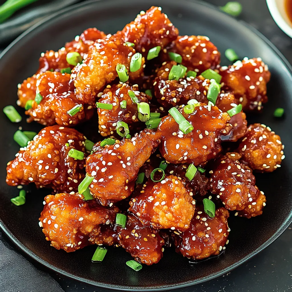 A plate of chicken with green onions on top.