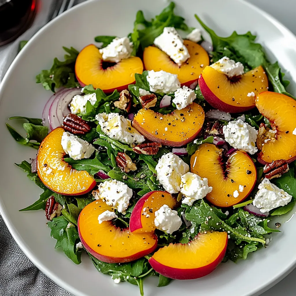 A plate of salad with peaches and cheese.