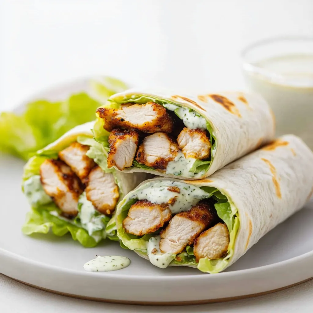 A plate of food with a wrap and a sauce.
