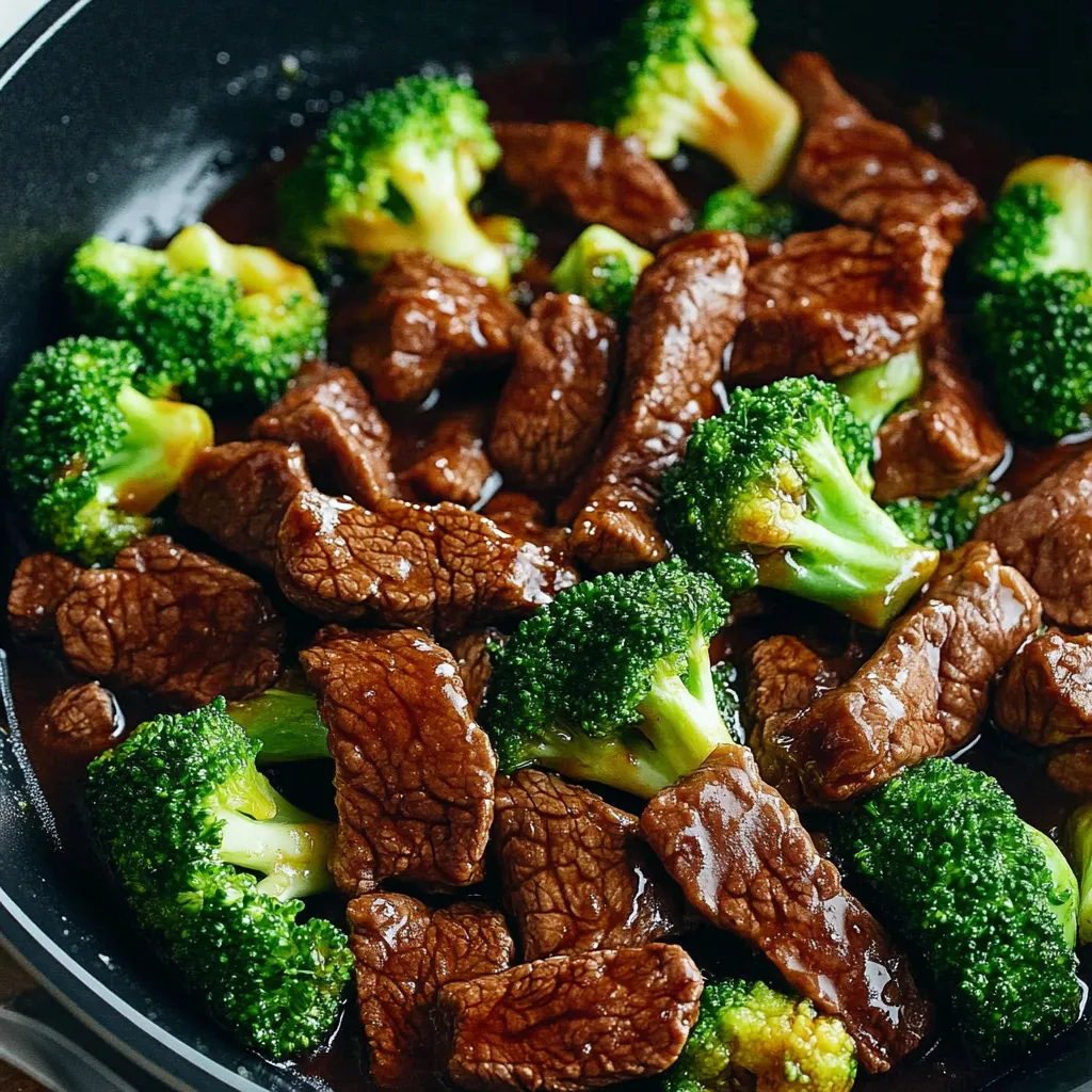 A pan of beef and broccoli.