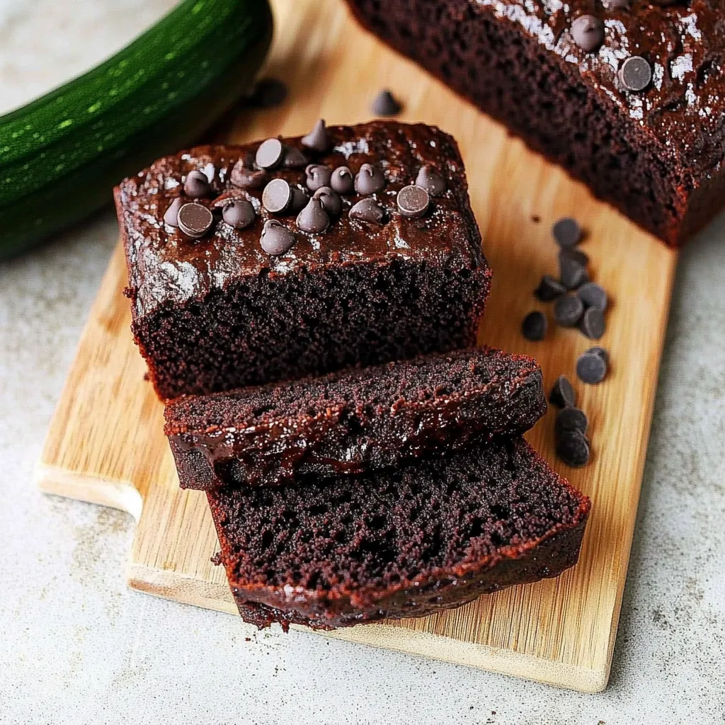A slice of chocolate cake on a wooden cutting board.