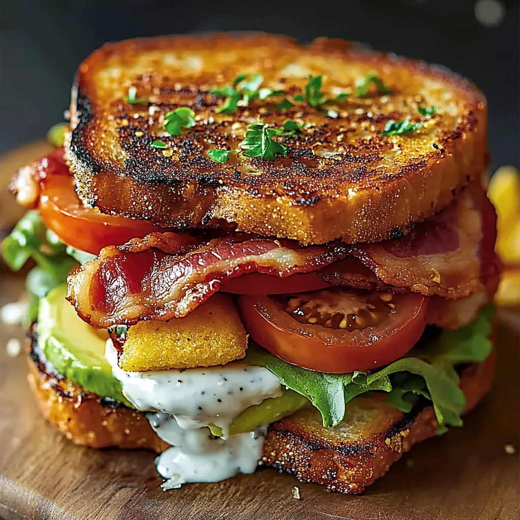 A sandwich with bacon, tomato, lettuce, and avocado.