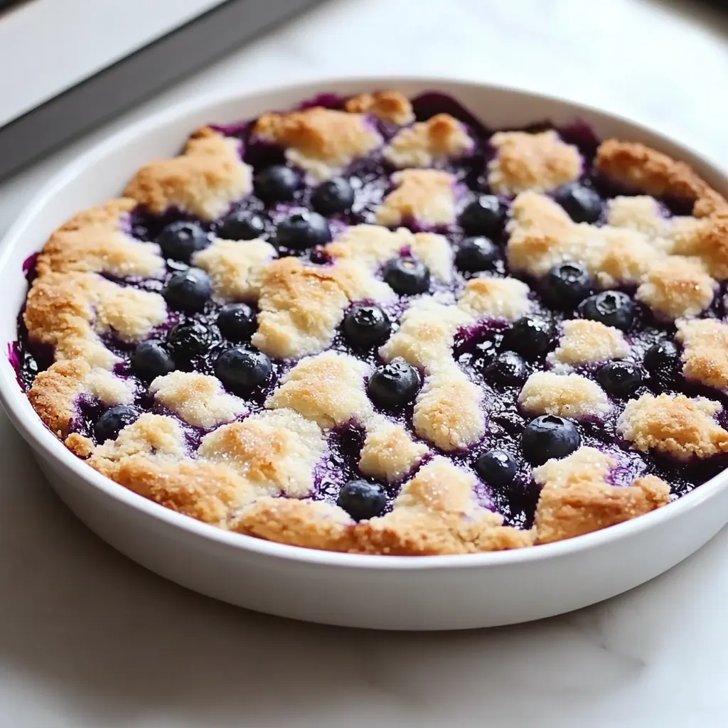 A blueberry crumble in a white bowl.