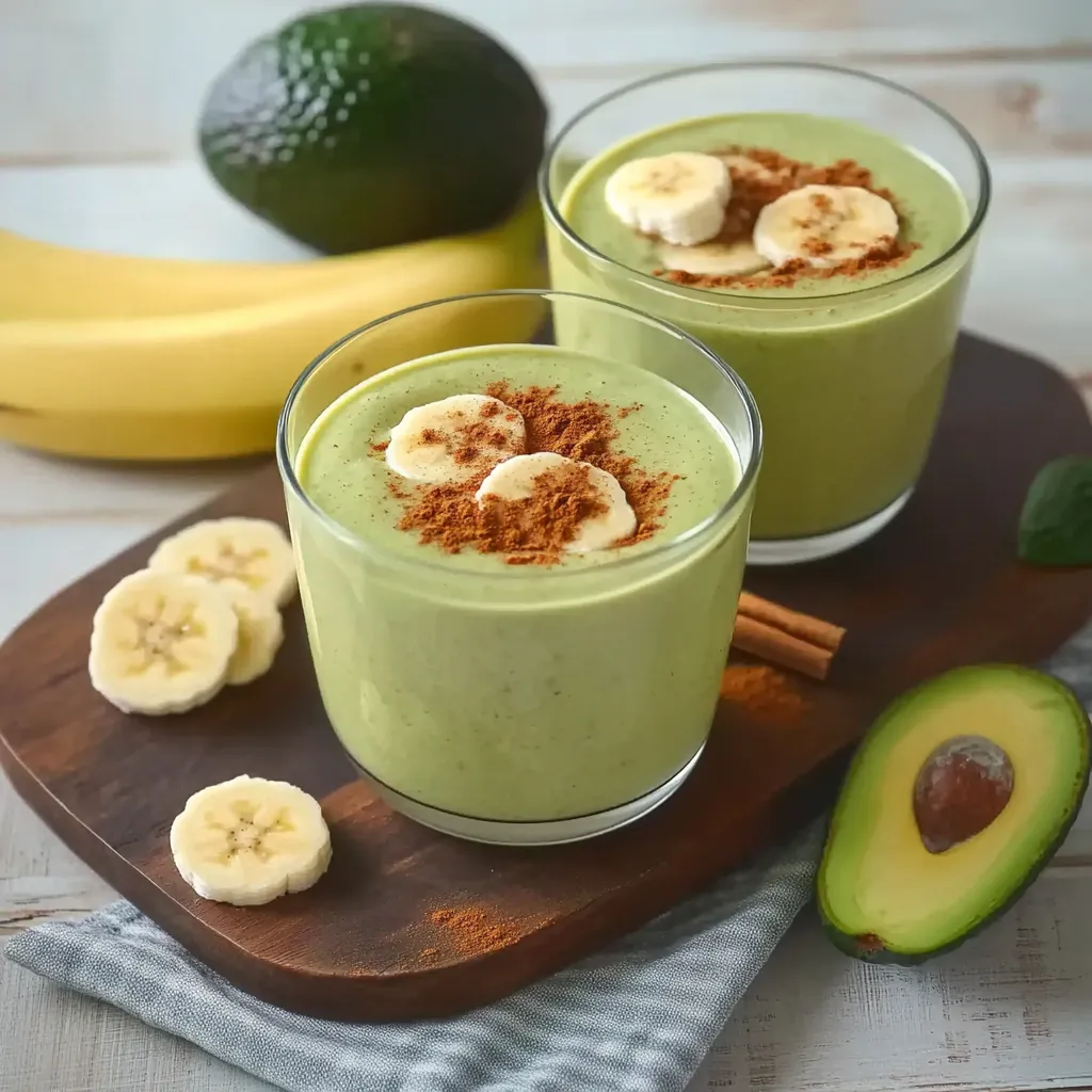 Two glasses of banana smoothie with cinnamon on a table.