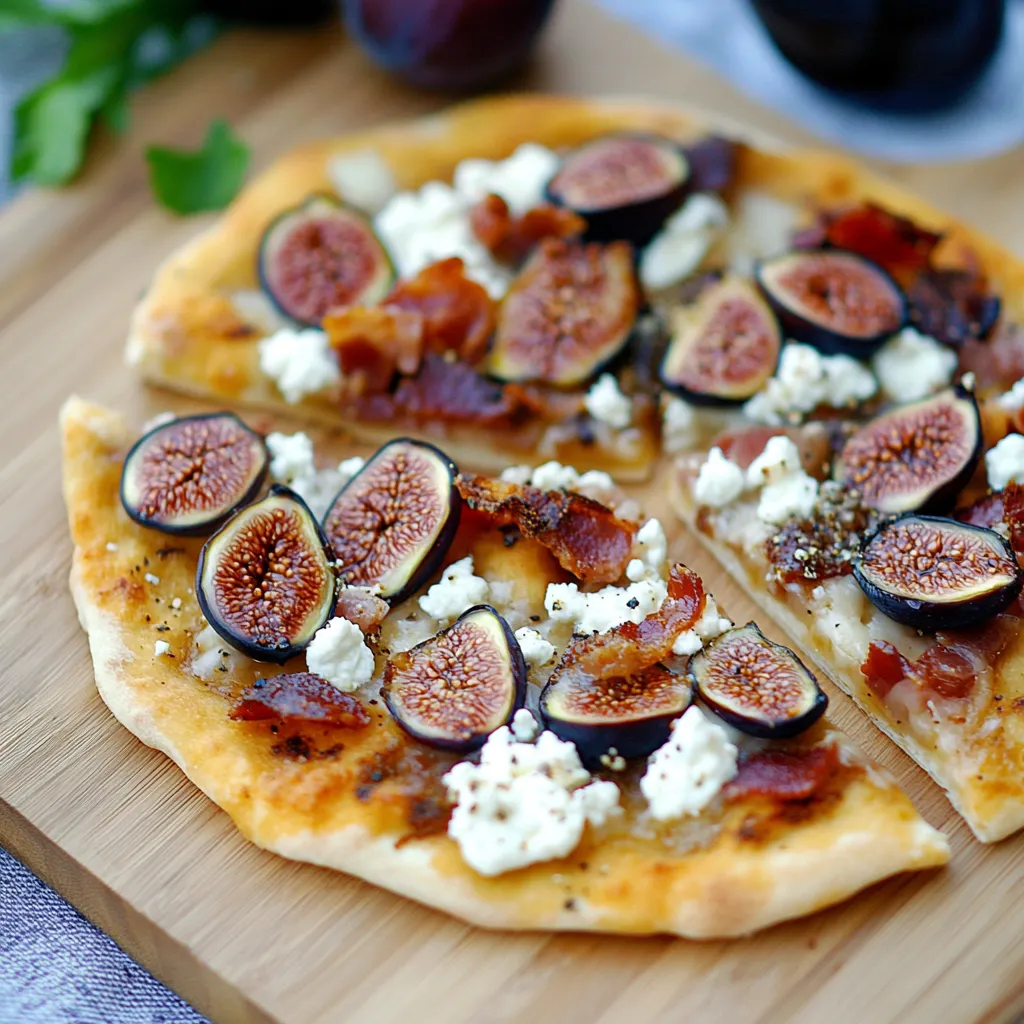 A pizza with figs and feta cheese.