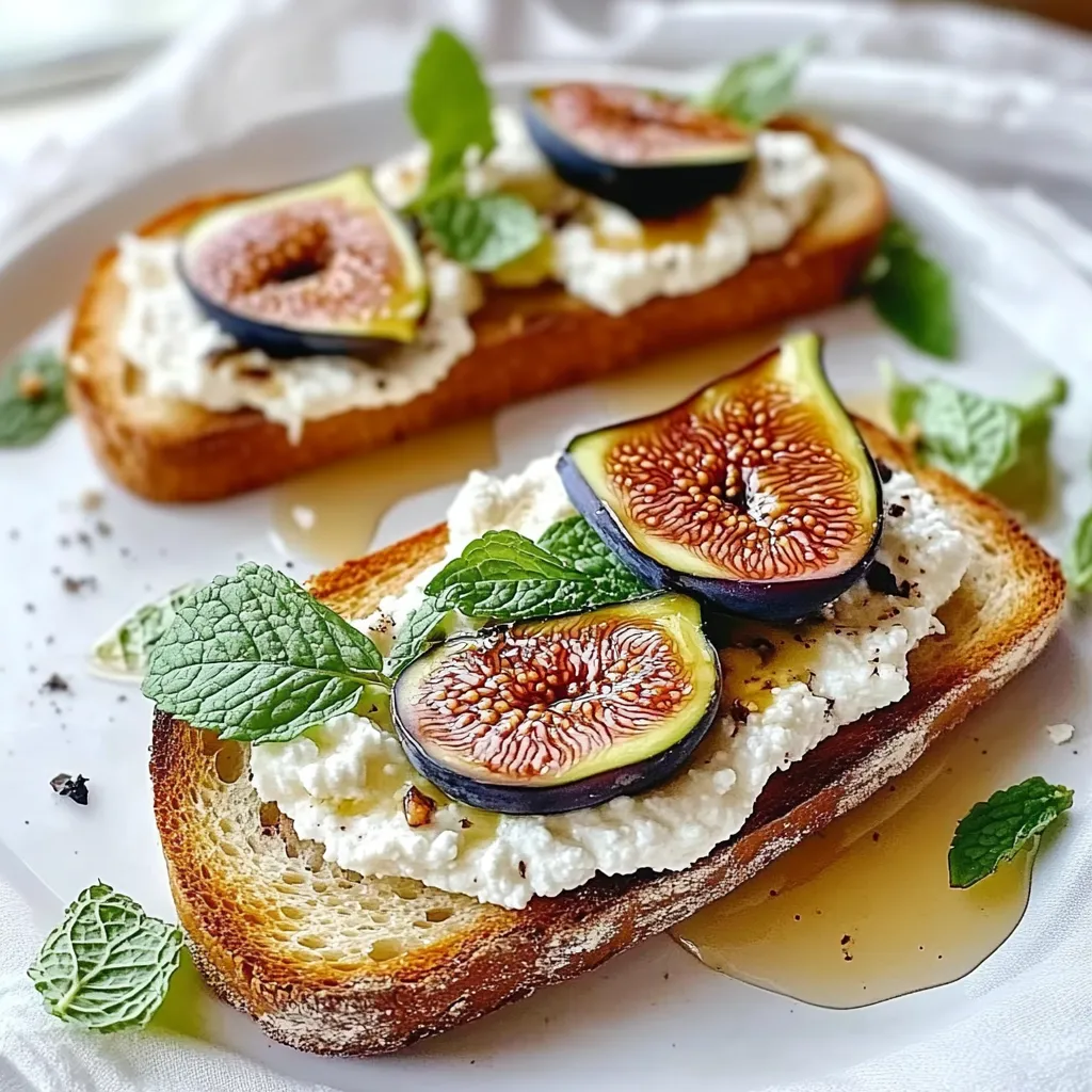 Two pieces of toast with figs and cheese.