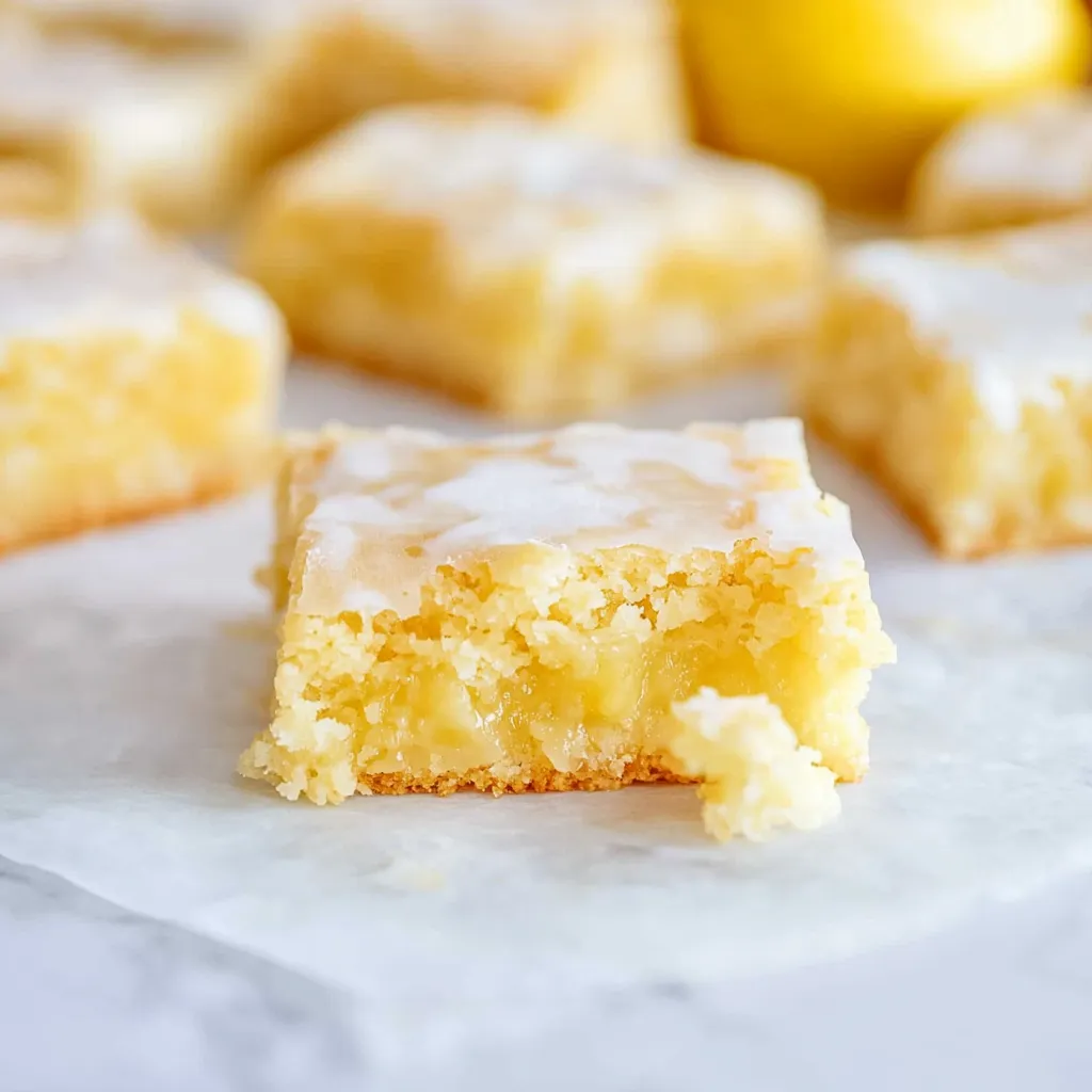 A slice of lemon cake on a white plate.