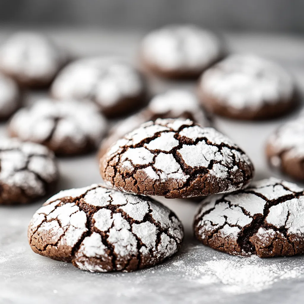 A plate of chocolate cookies with white powder on top.