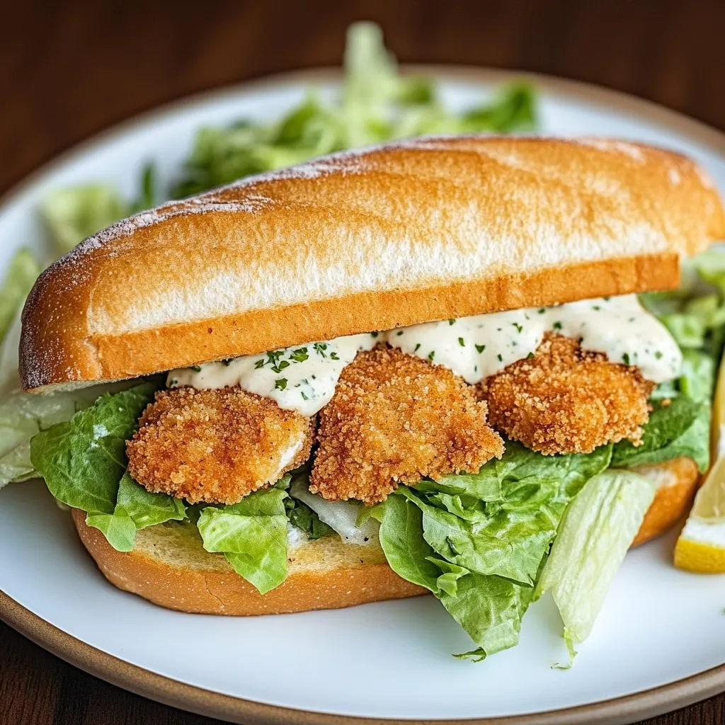 A sandwich with lettuce and fried fish.