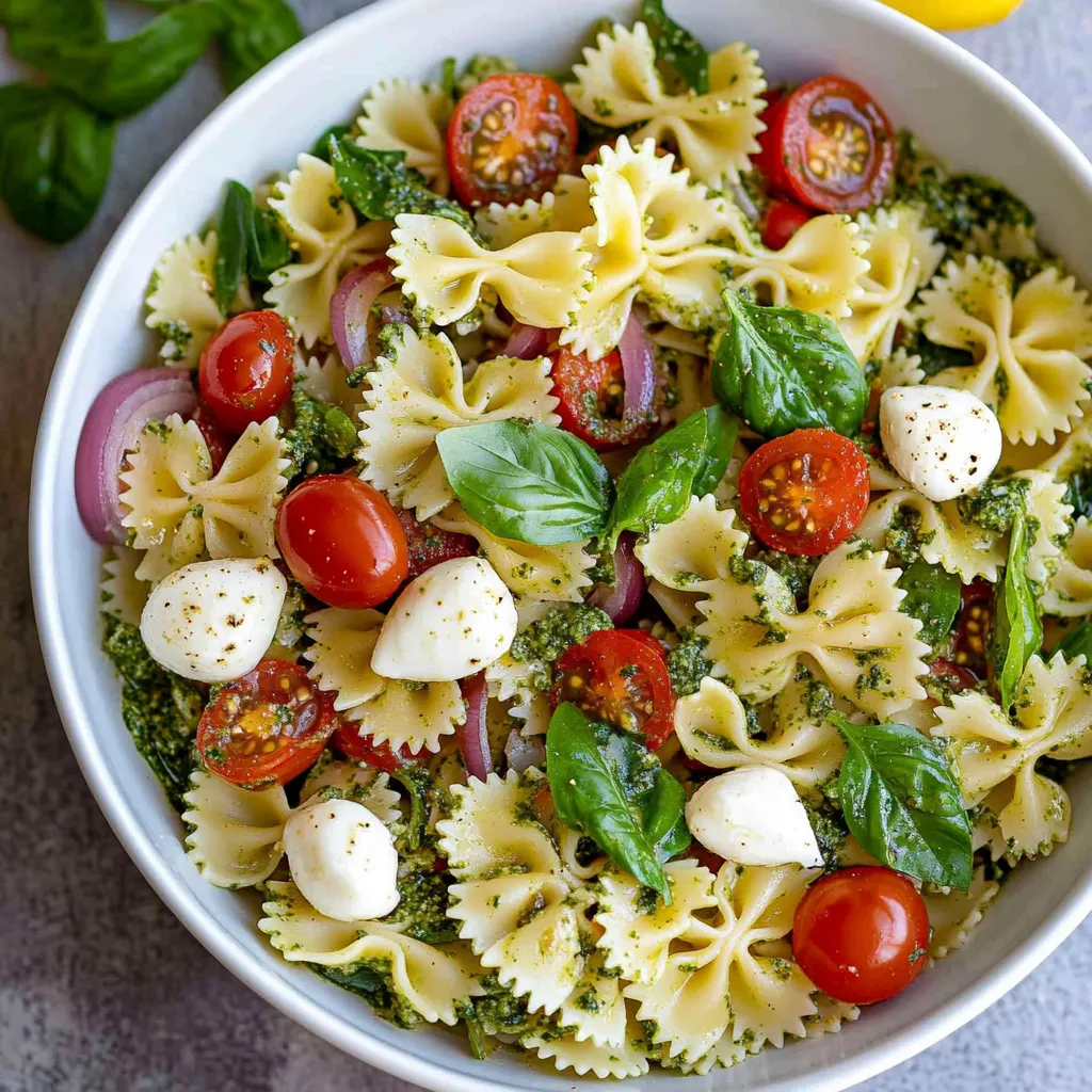 A bowl of pasta with tomatoes and spinach.