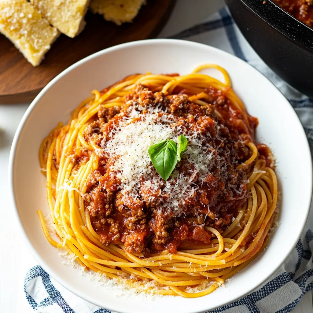 A bowl of spaghetti with meat sauce and cheese.