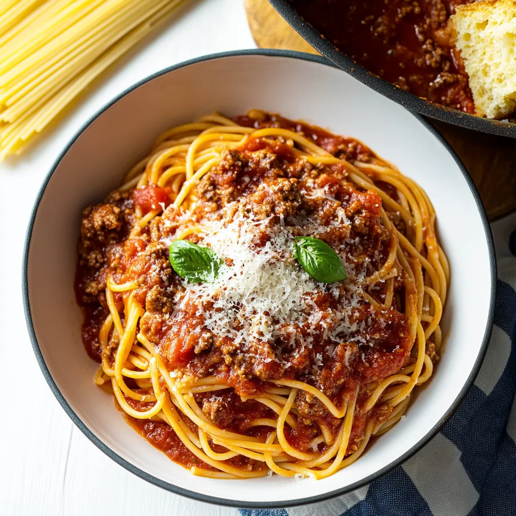 A bowl of spaghetti with meat sauce and cheese.