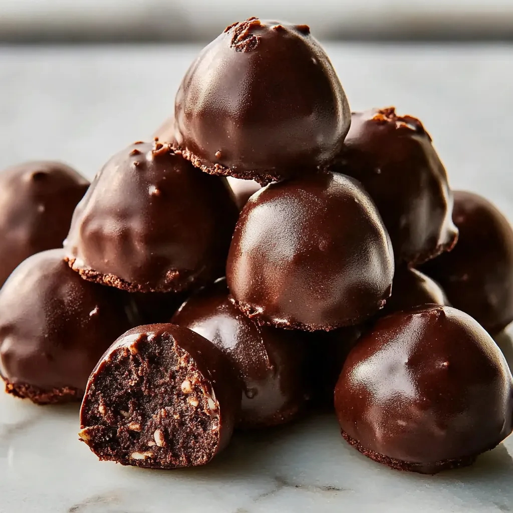 Chocolate balls on a table.