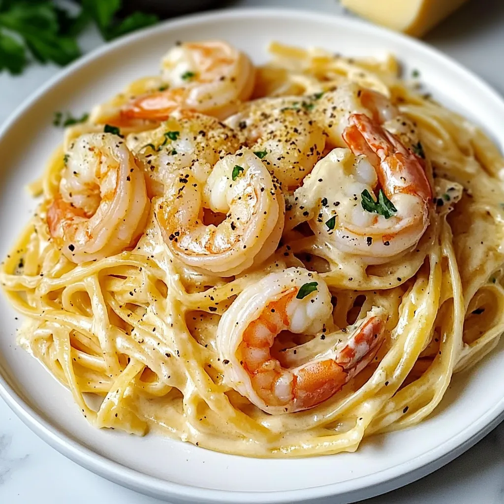 A plate of shrimp and pasta.