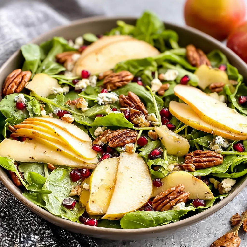A bowl of salad with apples, spinach, and walnuts.