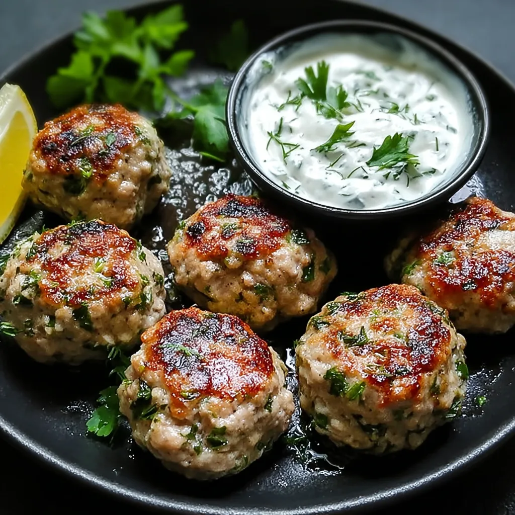 A plate of meatballs with a bowl of sauce.