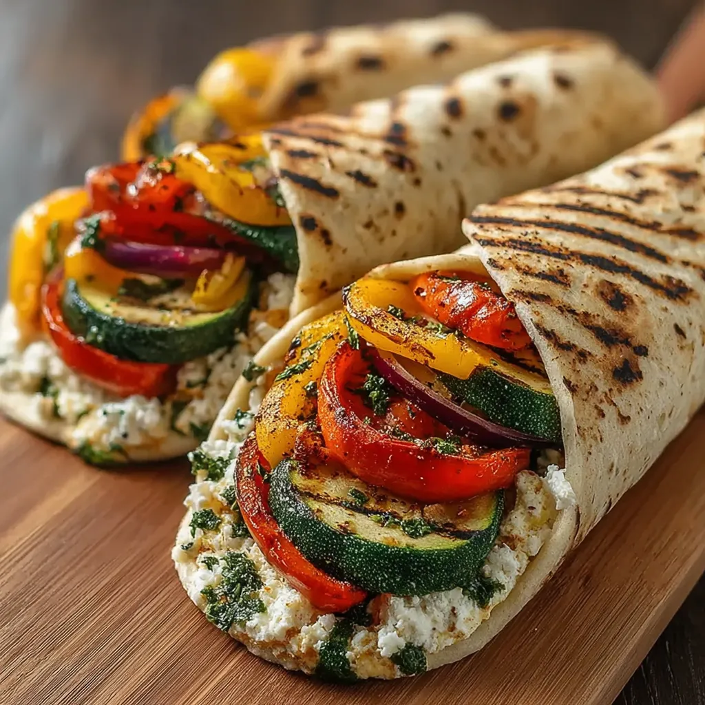 A wrap with vegetables and cheese.