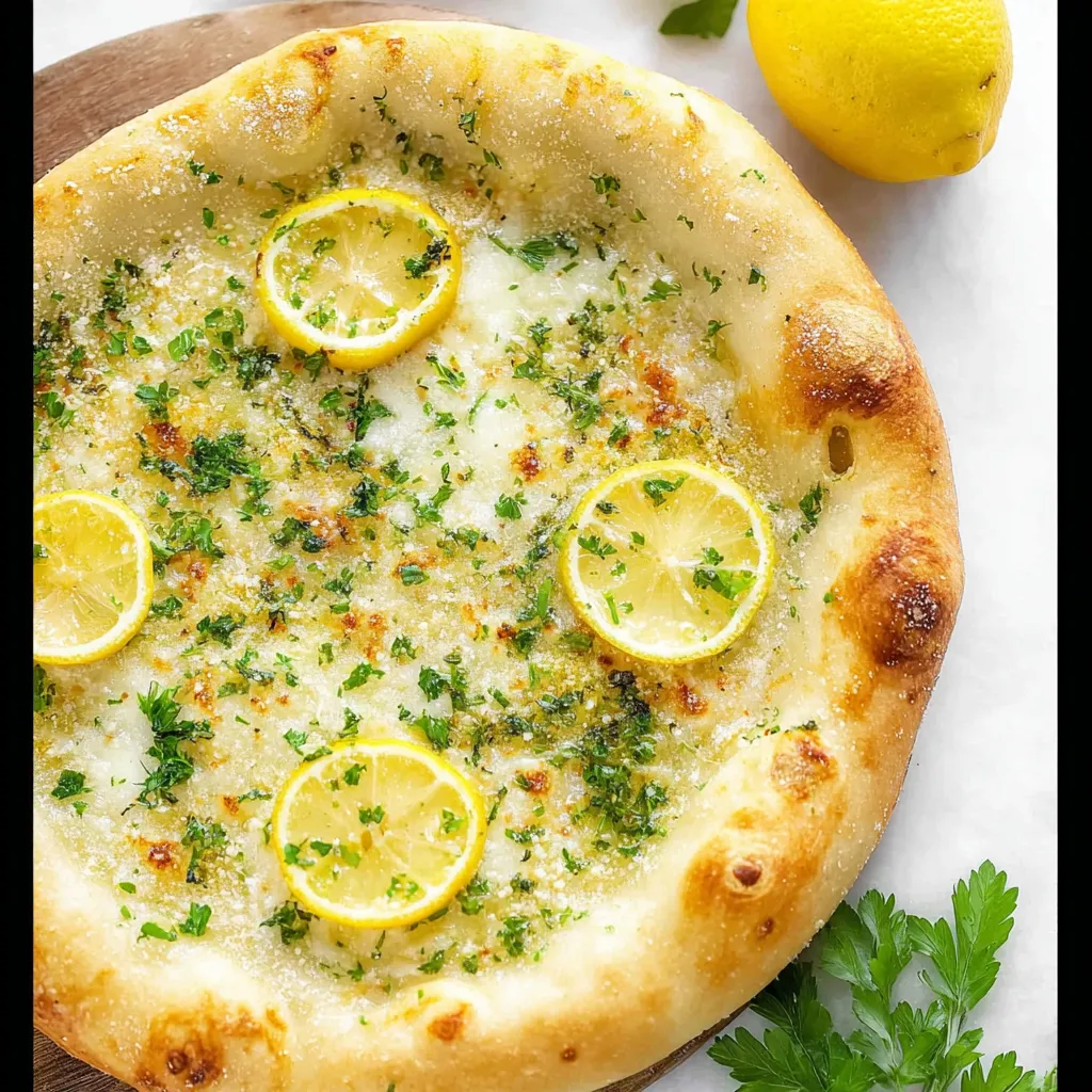 A pizza with lemon slices on top.