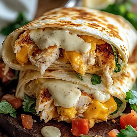 A burrito with chicken and cheese.