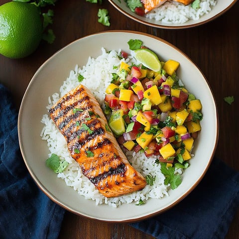 A plate of food with fish and rice.