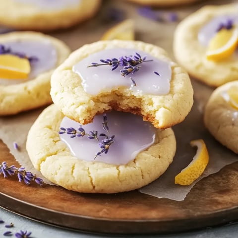 A cookie with purple icing and a lemon wedge on top.
