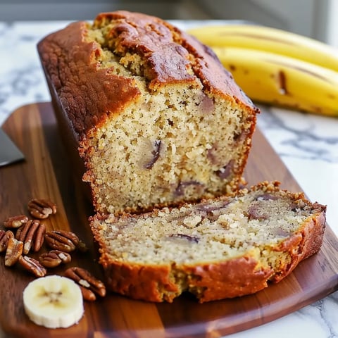 A slice of banana bread on a wooden cutting board.